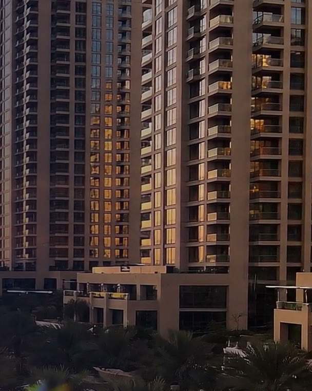 Frame from the OB TECH film: residential towers in Dubai at dusk